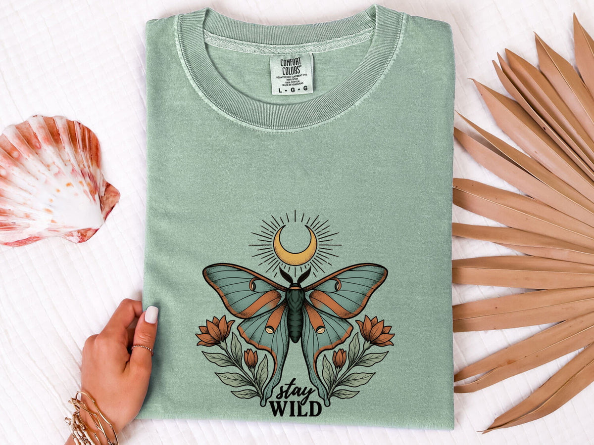 Celestial Moth Stay Wild Shirt – Boho Botanical Graphic Tee