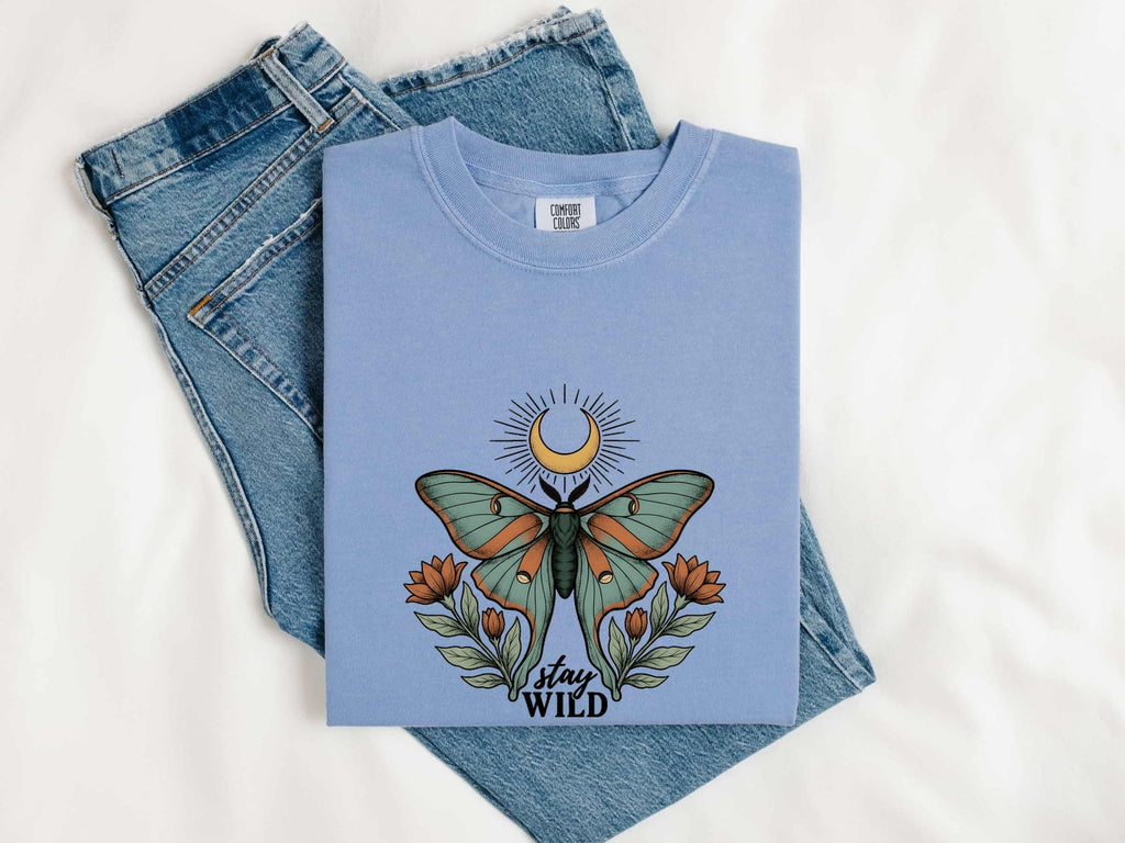 Celestial Moth Stay Wild Shirt – Boho Botanical Graphic Tee