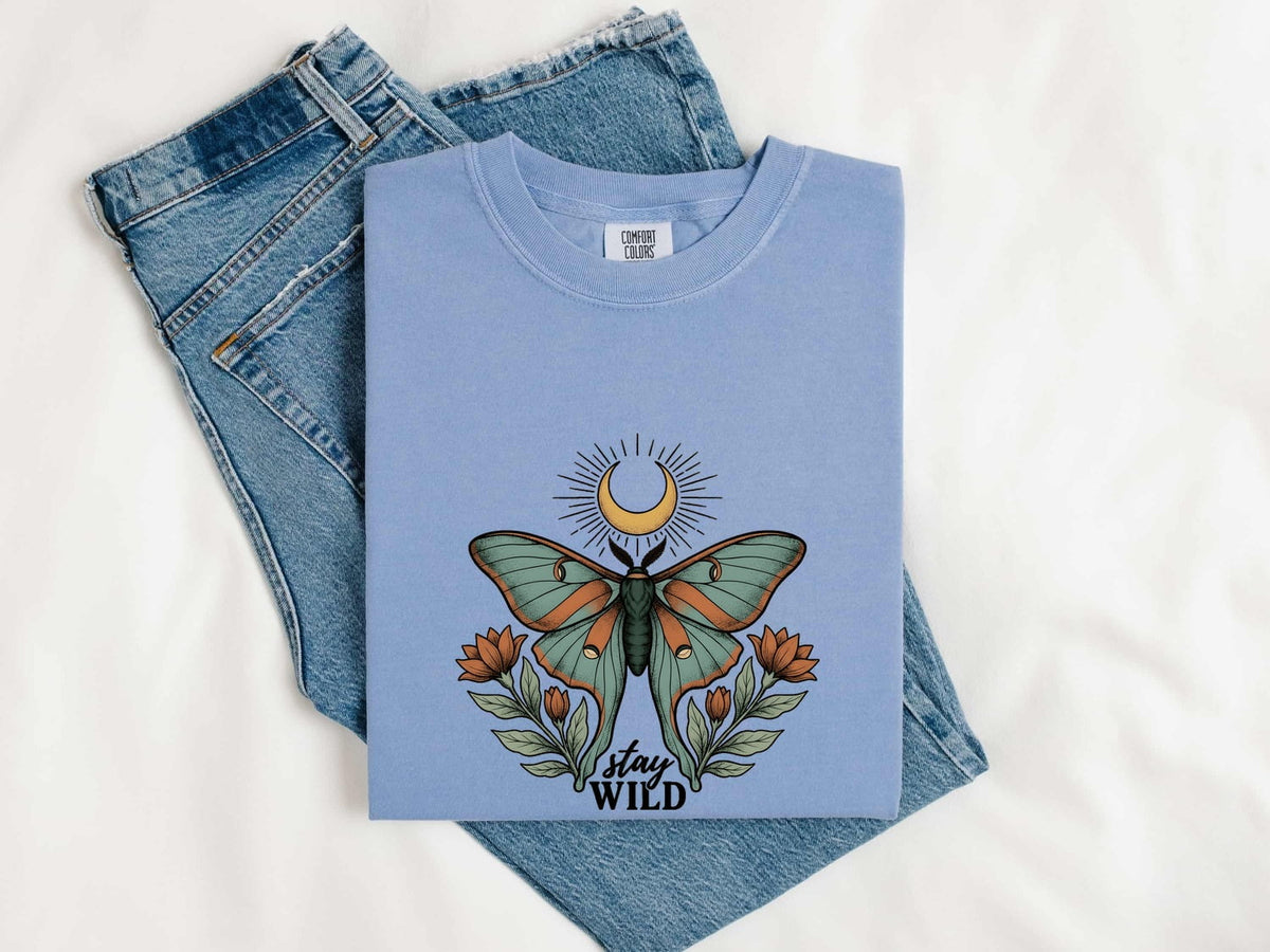 Celestial Moth Stay Wild Shirt – Boho Botanical Graphic Tee