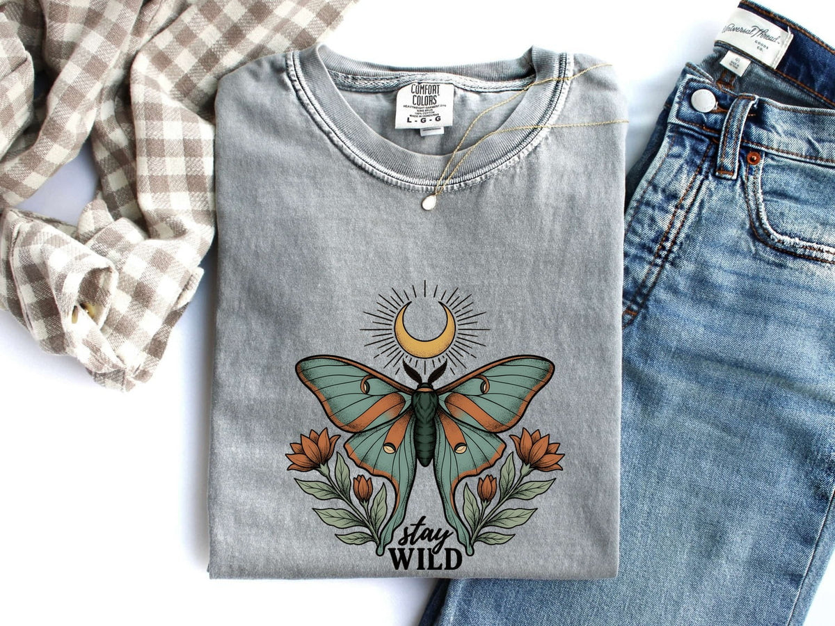 Celestial Moth Stay Wild Shirt – Boho Botanical Graphic Tee