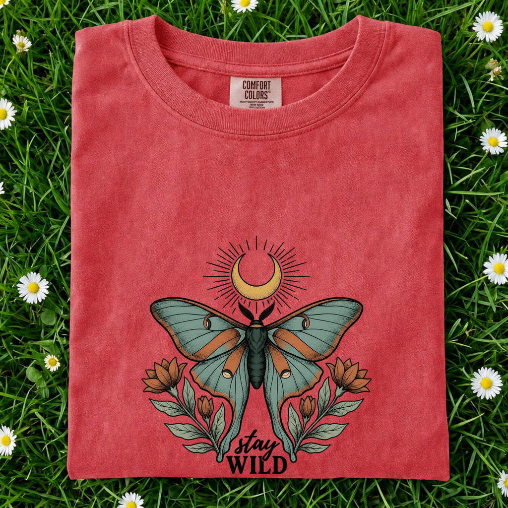 Celestial Moth Stay Wild Shirt – Boho Botanical Graphic Tee