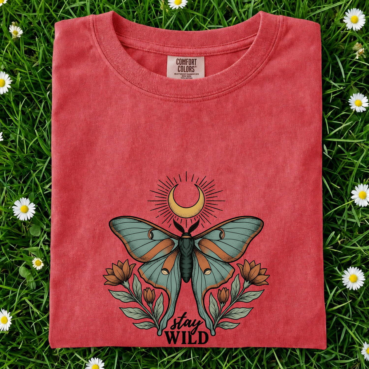 Celestial Moth Stay Wild Shirt – Boho Botanical Graphic Tee