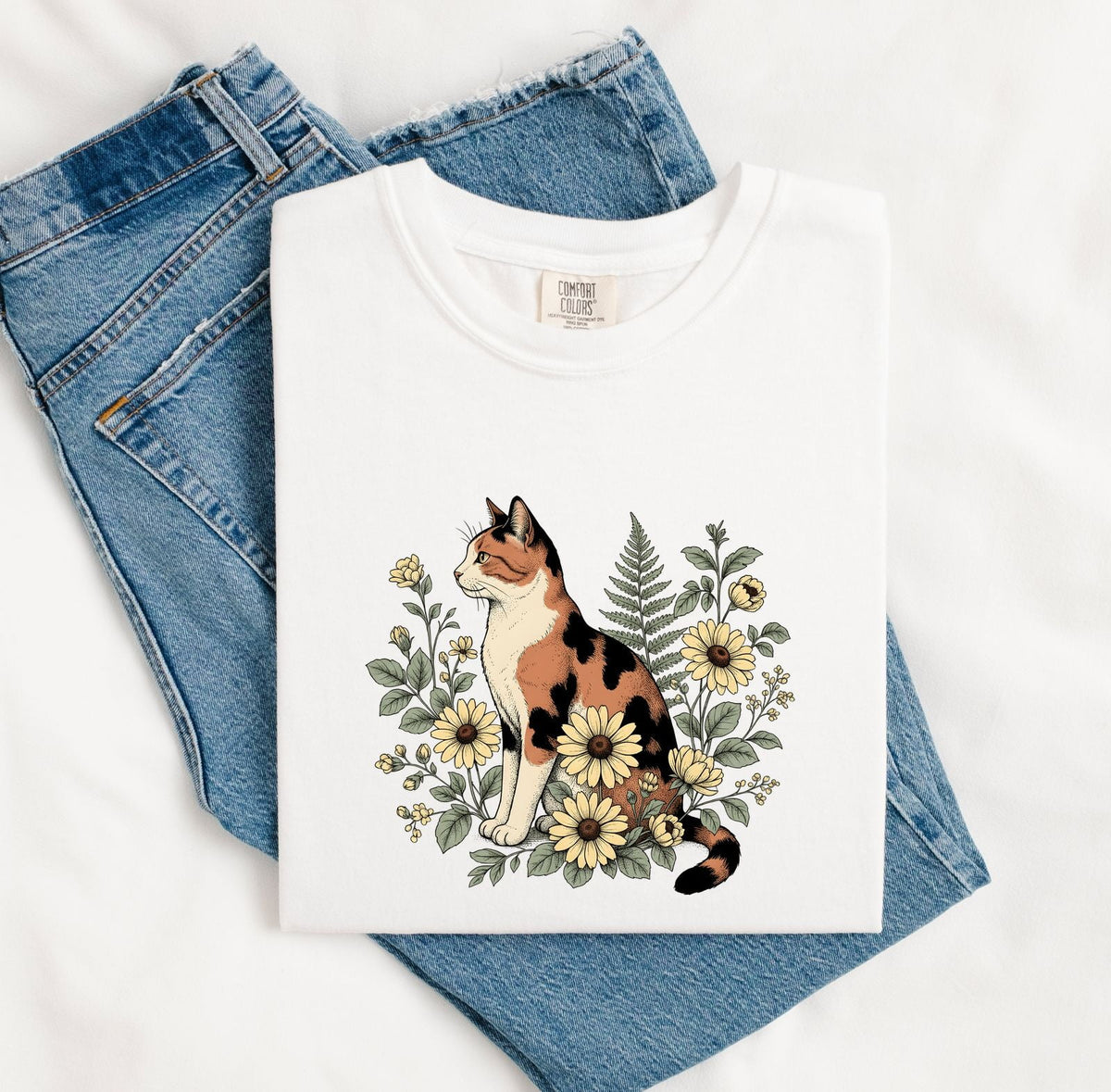 Calico Cat Floral Shirt – Cottagecore Botanical Cat Graphic Tee