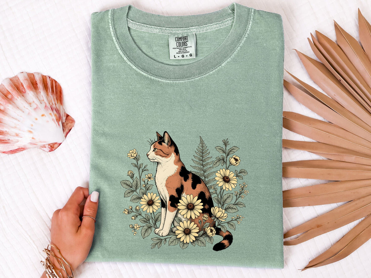 Calico Cat Floral Shirt – Cottagecore Botanical Cat Graphic Tee