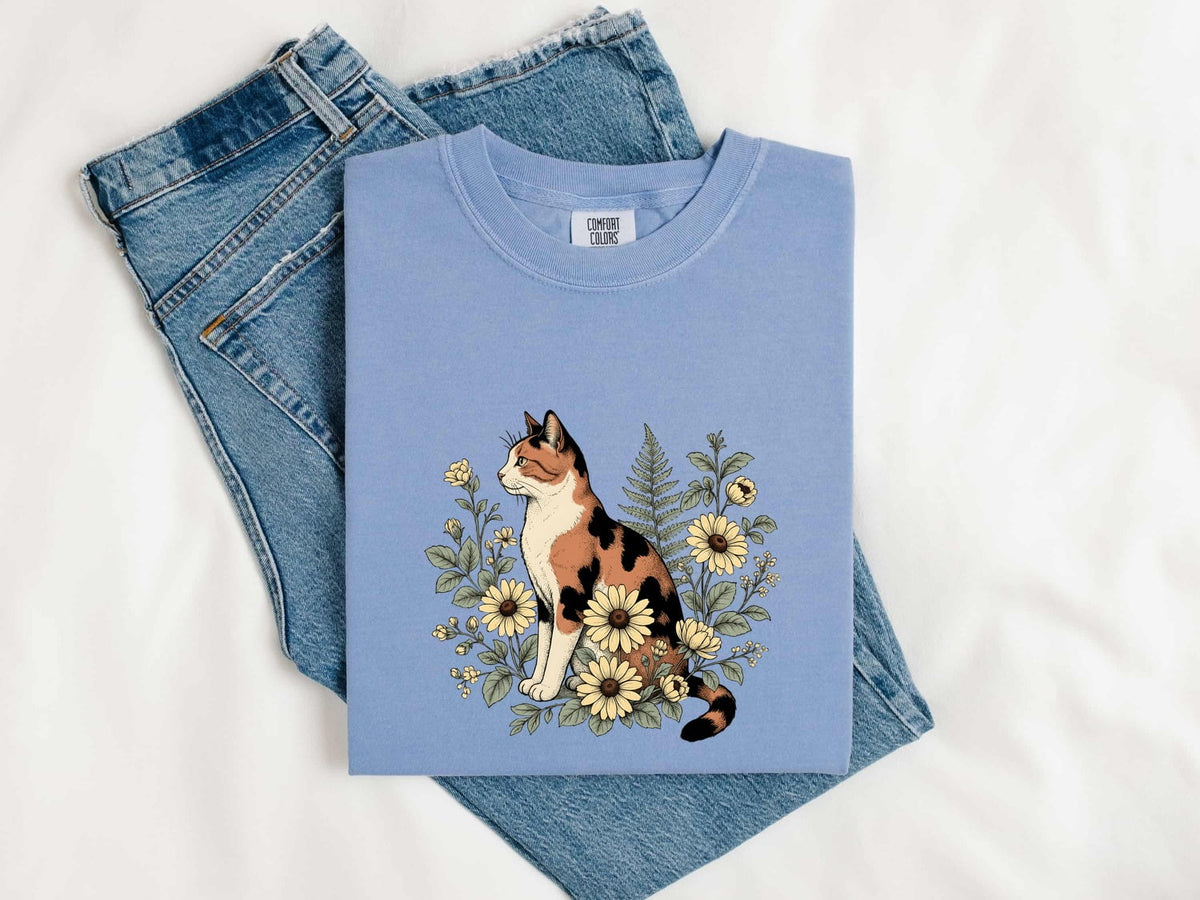 Calico Cat Floral Shirt – Cottagecore Botanical Cat Graphic Tee