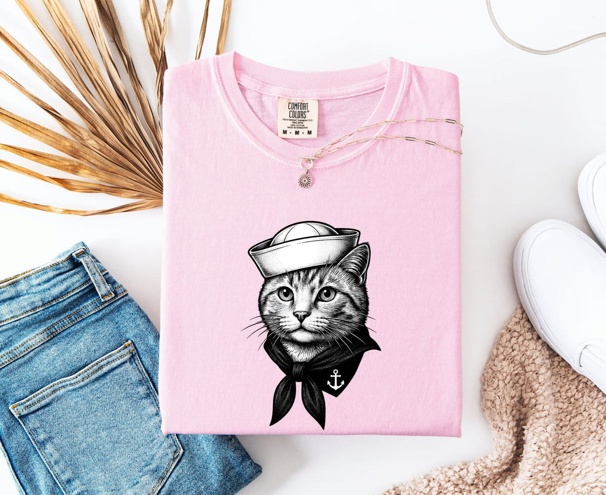 Vintage Sailor Cat Shirt – Nautical Cat Graphic Tee