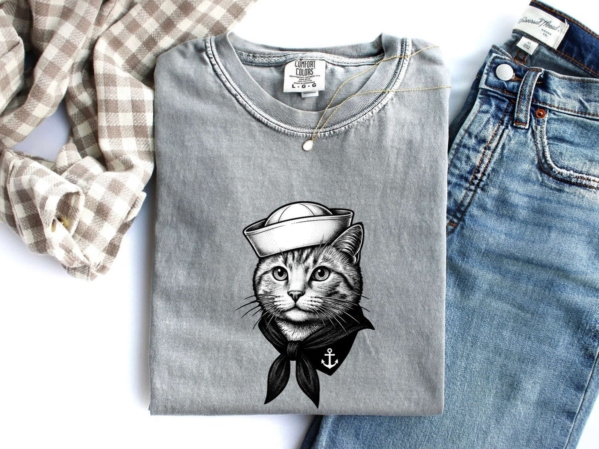 Vintage Sailor Cat Shirt – Nautical Cat Graphic Tee
