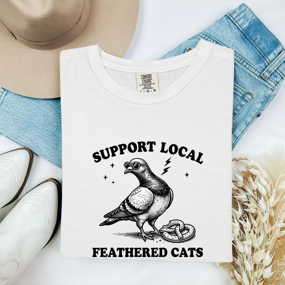 Support Local Feathered Cats Shirt – Funny Vintage Pigeon Tee