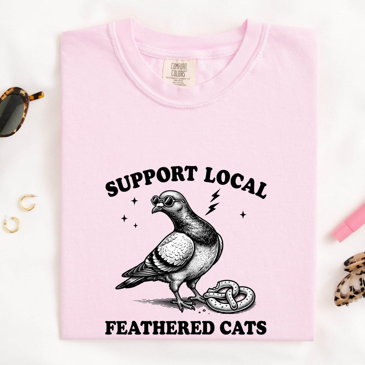 Support Local Feathered Cats Shirt – Funny Vintage Pigeon Tee