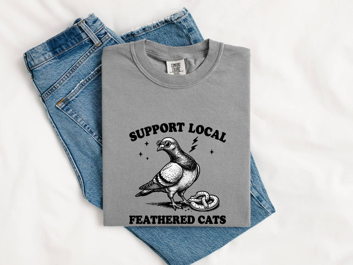 Support Local Feathered Cats Shirt – Funny Vintage Pigeon Tee