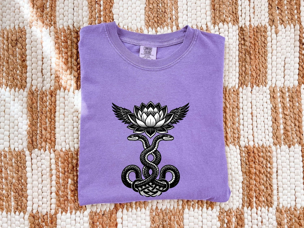 Gothic Snake and Lotus Shirt – Mystical Serpent Graphic Tee