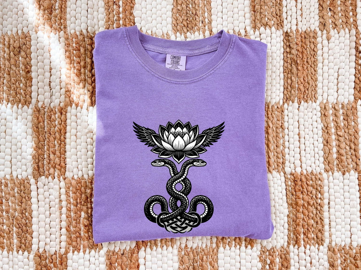 Gothic Snake and Lotus Shirt – Mystical Serpent Graphic Tee