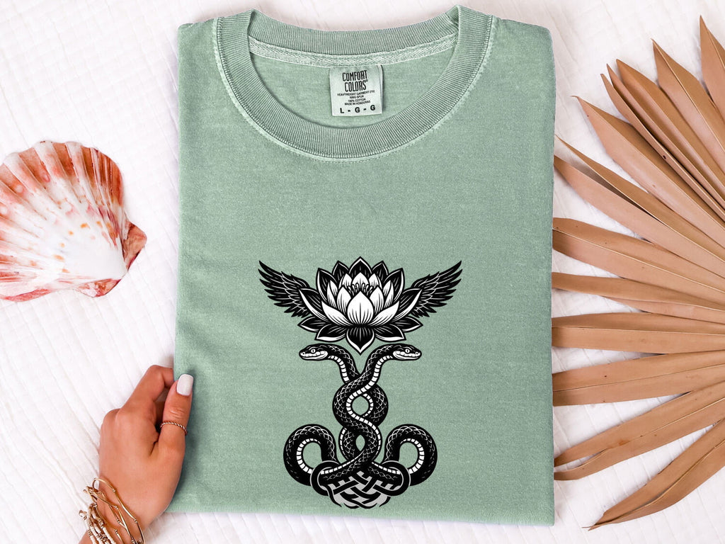 Gothic Snake and Lotus Shirt – Mystical Serpent Graphic Tee