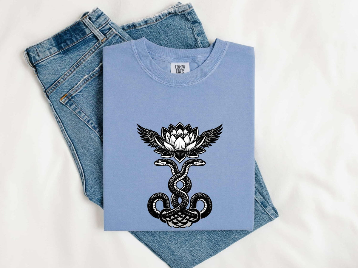 Gothic Snake and Lotus Shirt – Mystical Serpent Graphic Tee