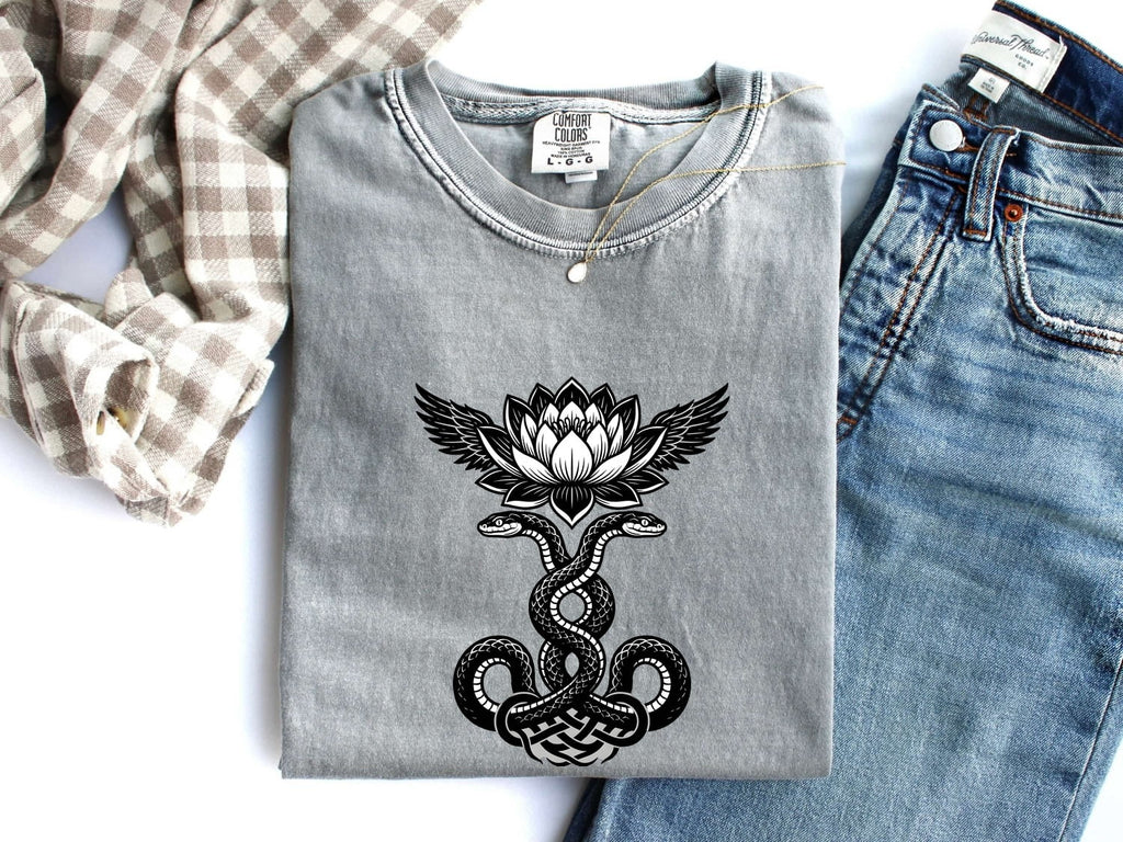 Gothic Snake and Lotus Shirt – Mystical Serpent Graphic Tee