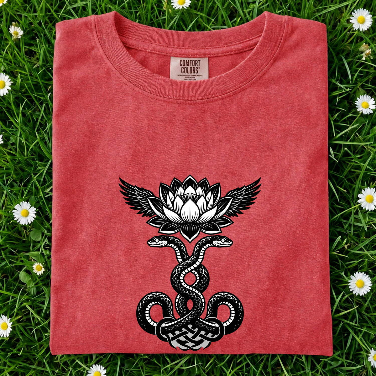 Gothic Snake and Lotus Shirt – Mystical Serpent Graphic Tee