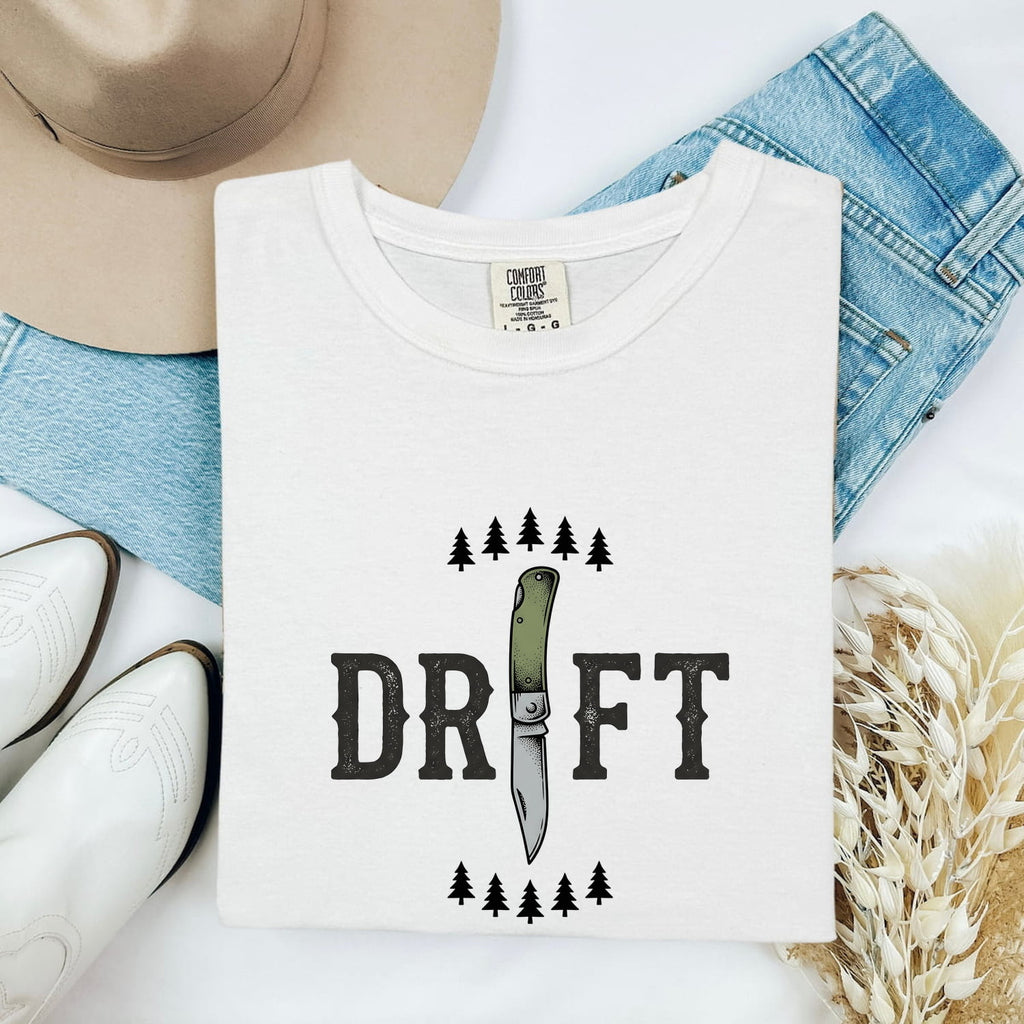 DRIFT Outdoor Adventure Shirt – Vintage Pocketknife & Pine Tree Graphic Tee