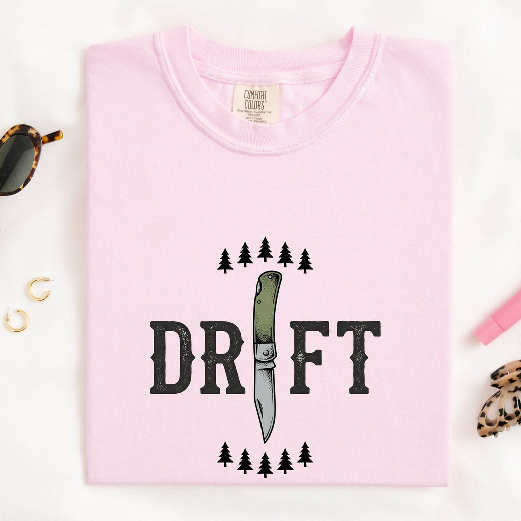 DRIFT Outdoor Adventure Shirt – Vintage Pocketknife & Pine Tree Graphic Tee