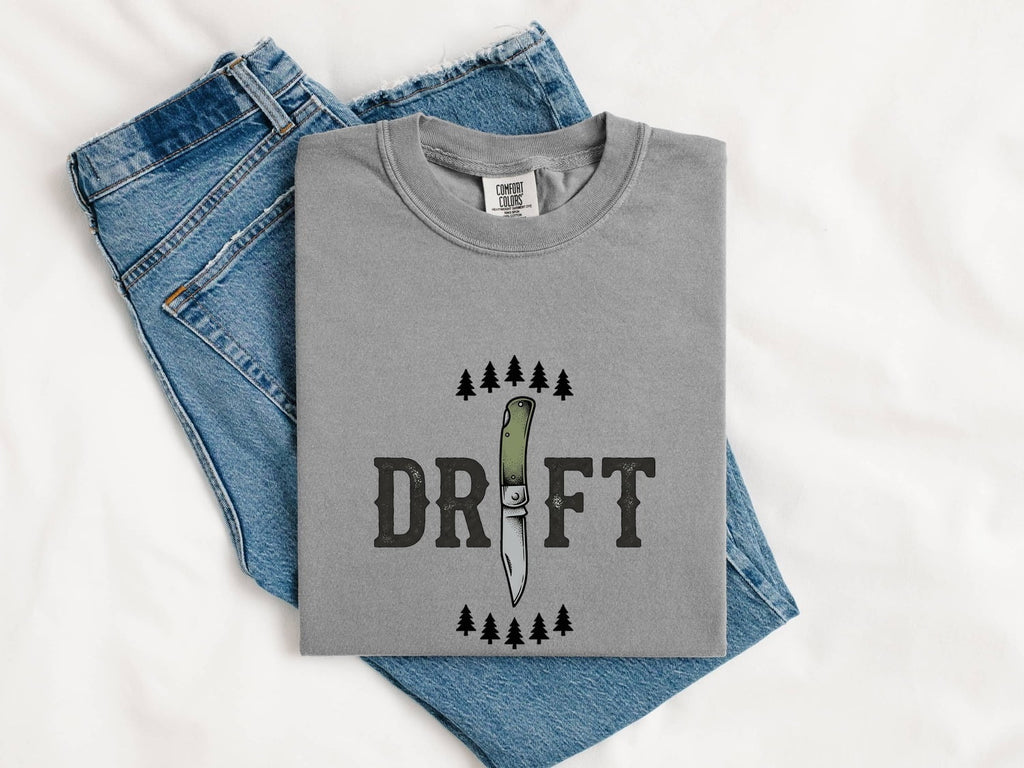 DRIFT Outdoor Adventure Shirt – Vintage Pocketknife & Pine Tree Graphic Tee