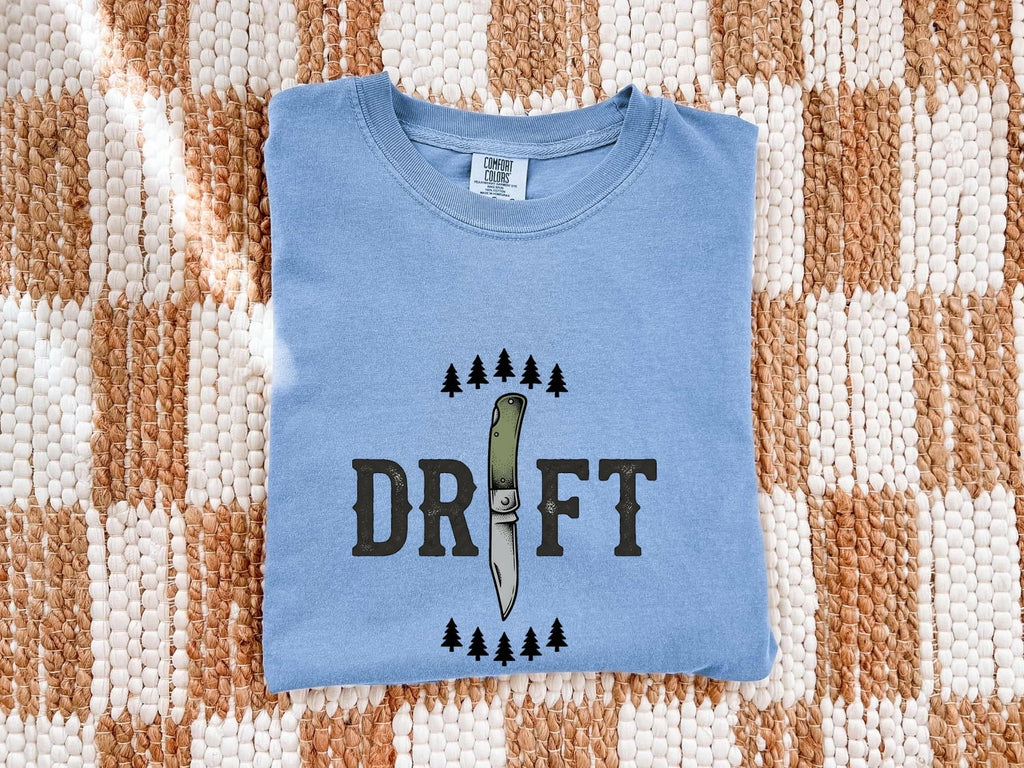 DRIFT Outdoor Adventure Shirt – Vintage Pocketknife & Pine Tree Graphic Tee