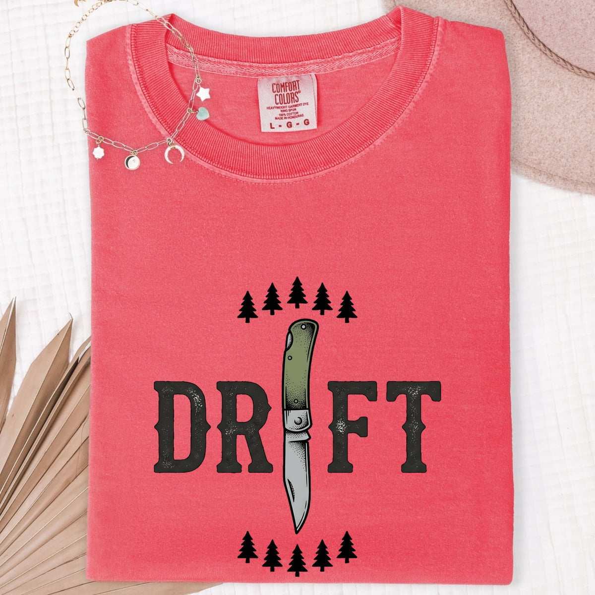 DRIFT Outdoor Adventure Shirt – Vintage Pocketknife & Pine Tree Graphic Tee