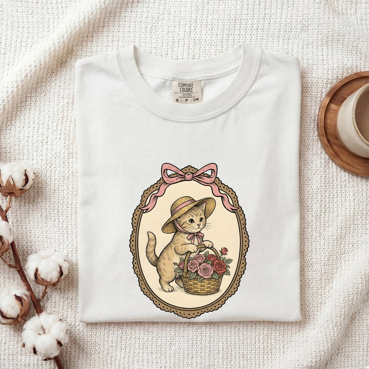 Vintage Storybook Kitten Shirt – Floral Cottagecore Cat Tee