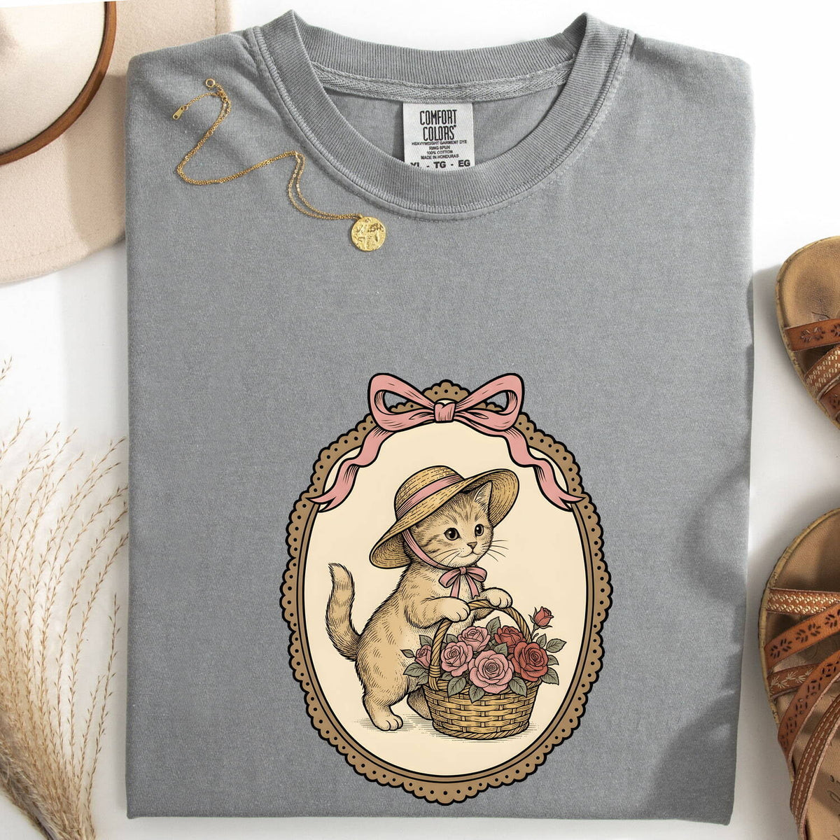 Vintage Storybook Kitten Shirt – Floral Cottagecore Cat Tee