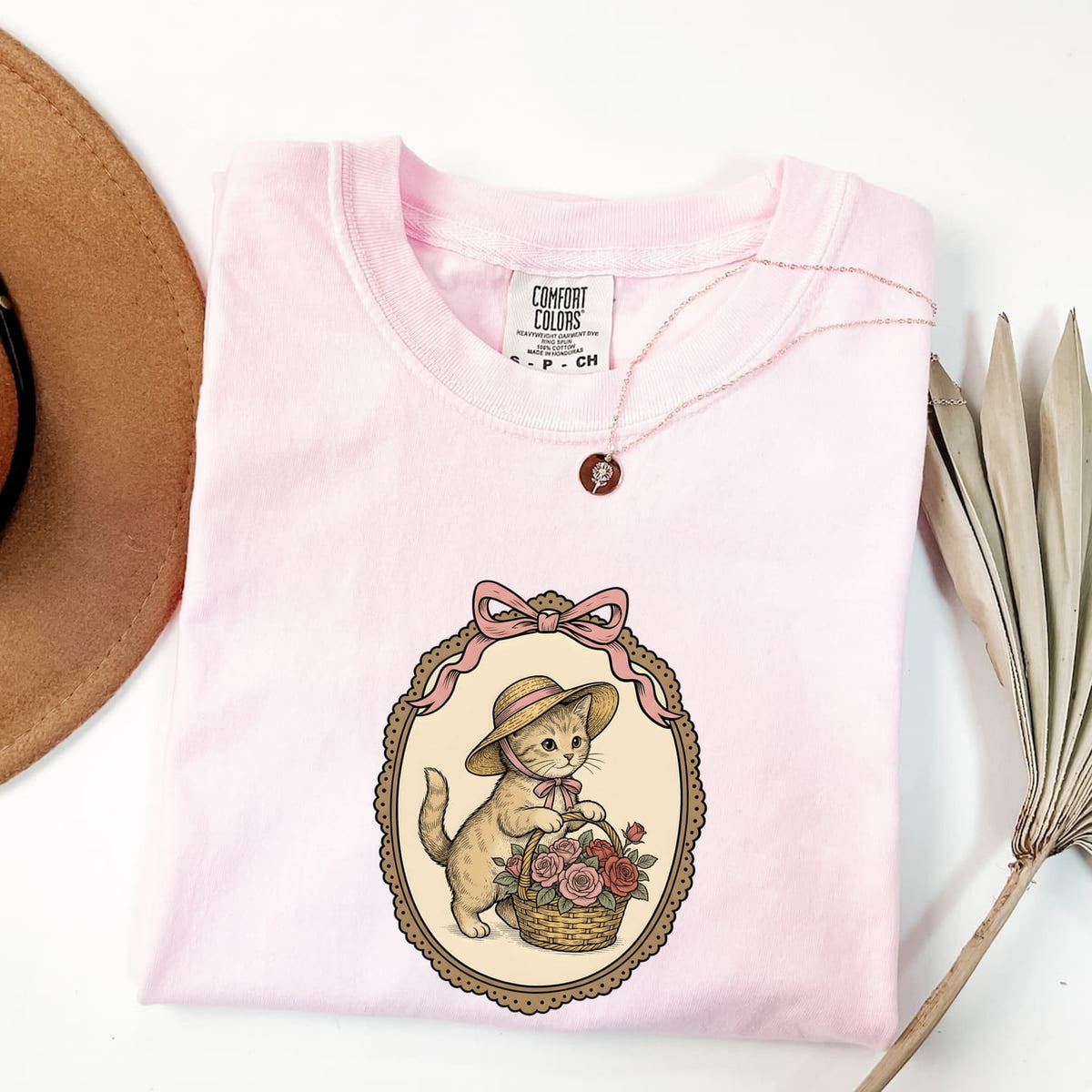 Vintage Storybook Kitten Shirt – Floral Cottagecore Cat Tee