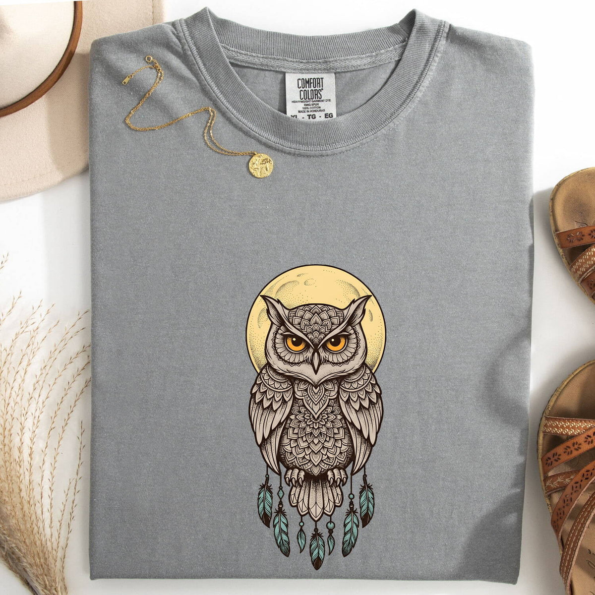 Boho Owl Shirt – Mystical Woodland Bird Graphic Tee