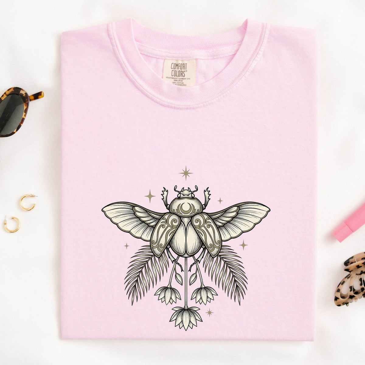 Mystical Scarab Beetle Shirt – Vintage Botanical Insect Tee