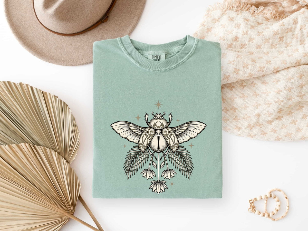 Mystical Scarab Beetle Shirt – Vintage Botanical Insect Tee