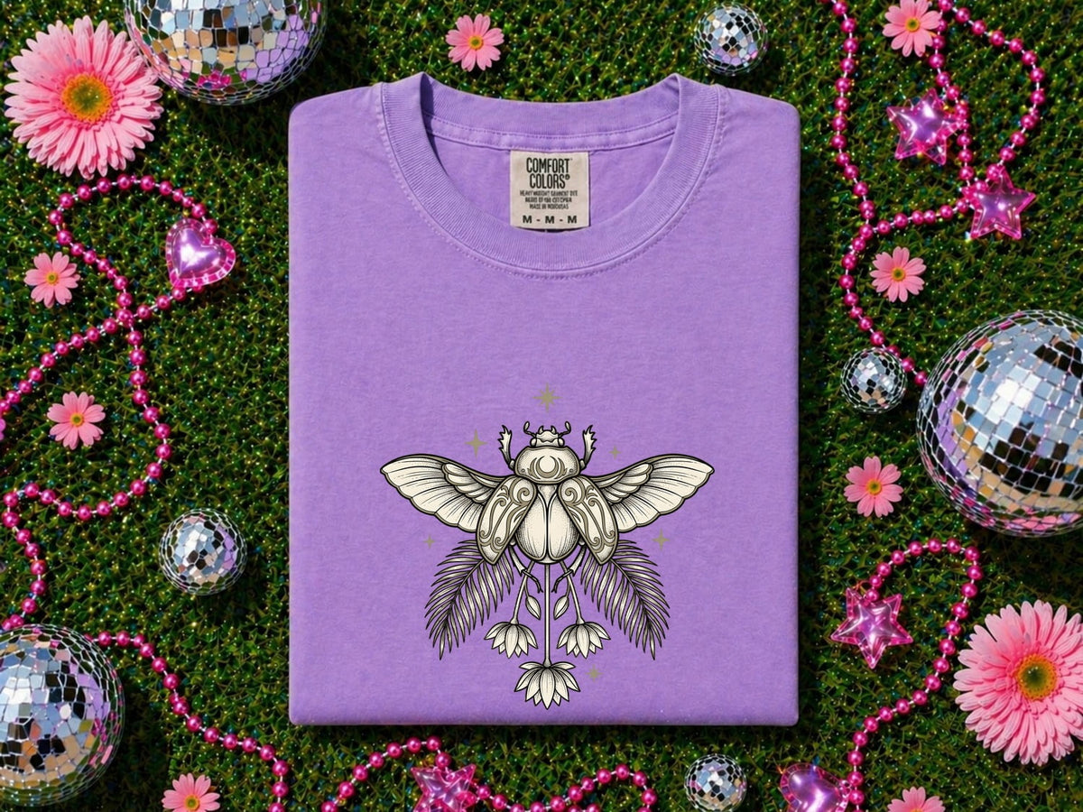 Mystical Scarab Beetle Shirt – Vintage Botanical Insect Tee