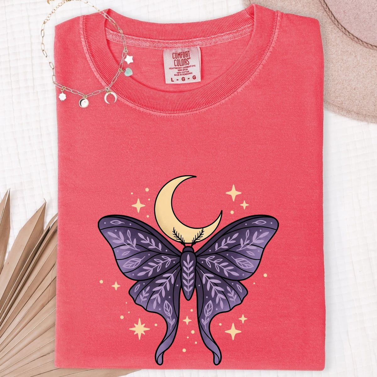 Purple Moth Moon Shirt – Celestial Crescent Moon Graphic Tee