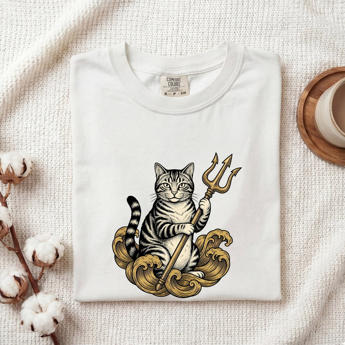 Poseidon Cat Shirt, Vintage Tattoo Tabby Cat Tee, Mythology Lover Gift