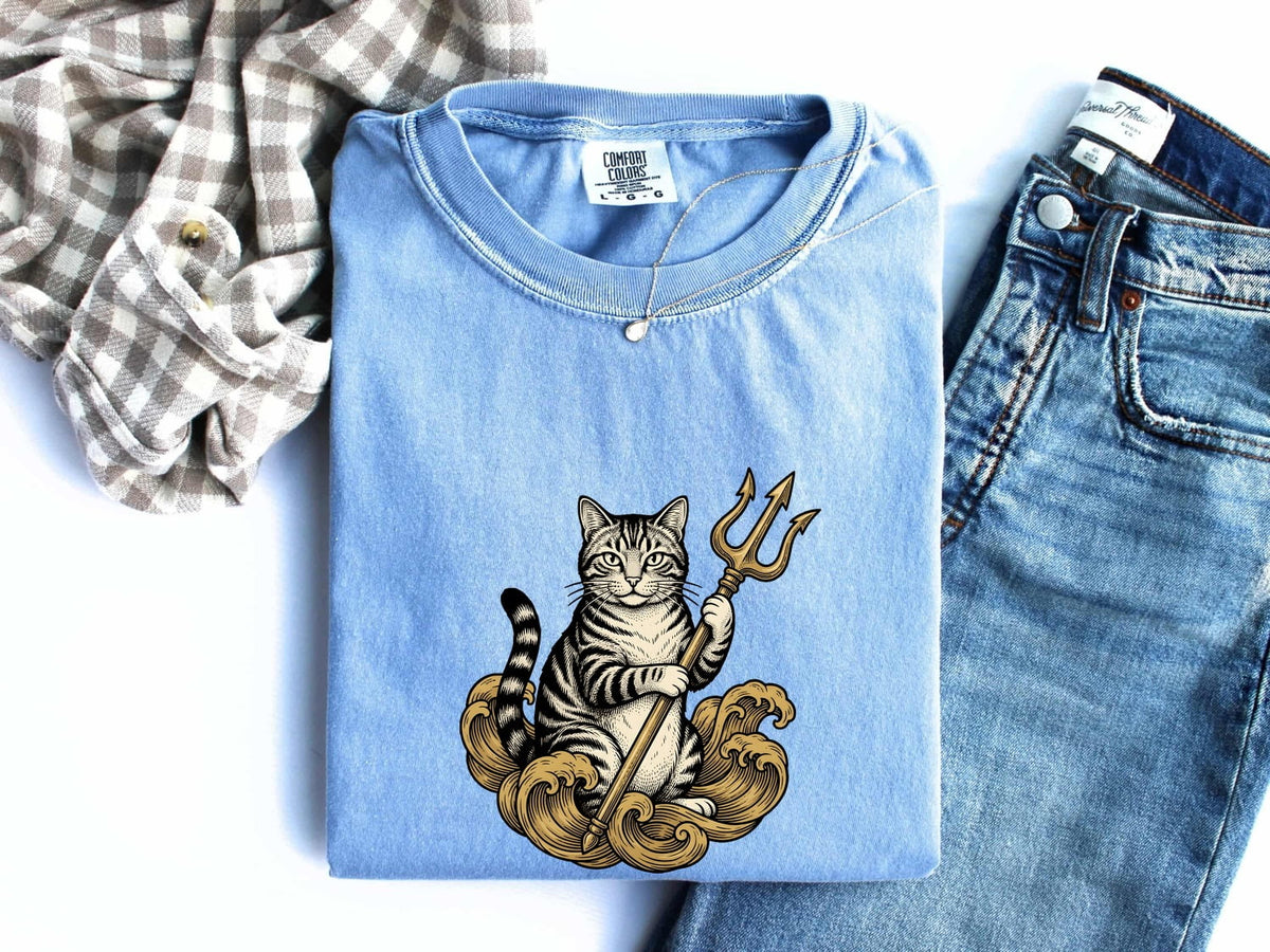 Poseidon Cat Shirt, Vintage Tattoo Tabby Cat Tee, Mythology Lover Gift