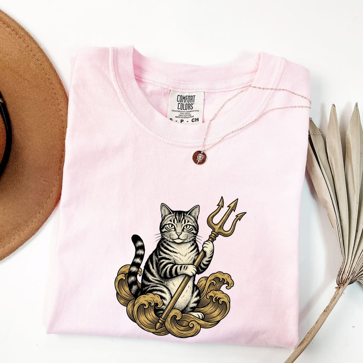 Poseidon Cat Shirt, Vintage Tattoo Tabby Cat Tee, Mythology Lover Gift