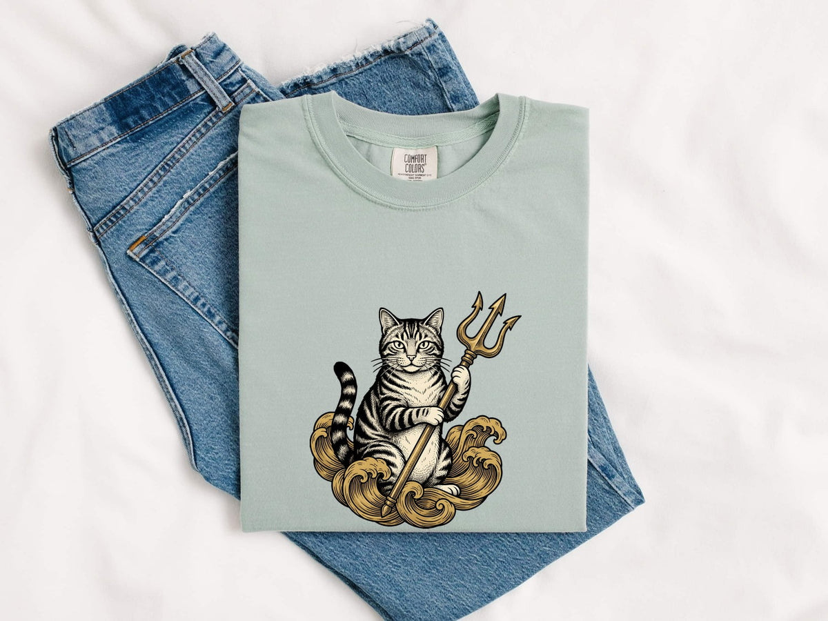 Poseidon Cat Shirt, Vintage Tattoo Tabby Cat Tee, Mythology Lover Gift