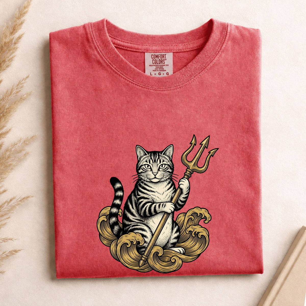 Poseidon Cat Shirt, Vintage Tattoo Tabby Cat Tee, Mythology Lover Gift