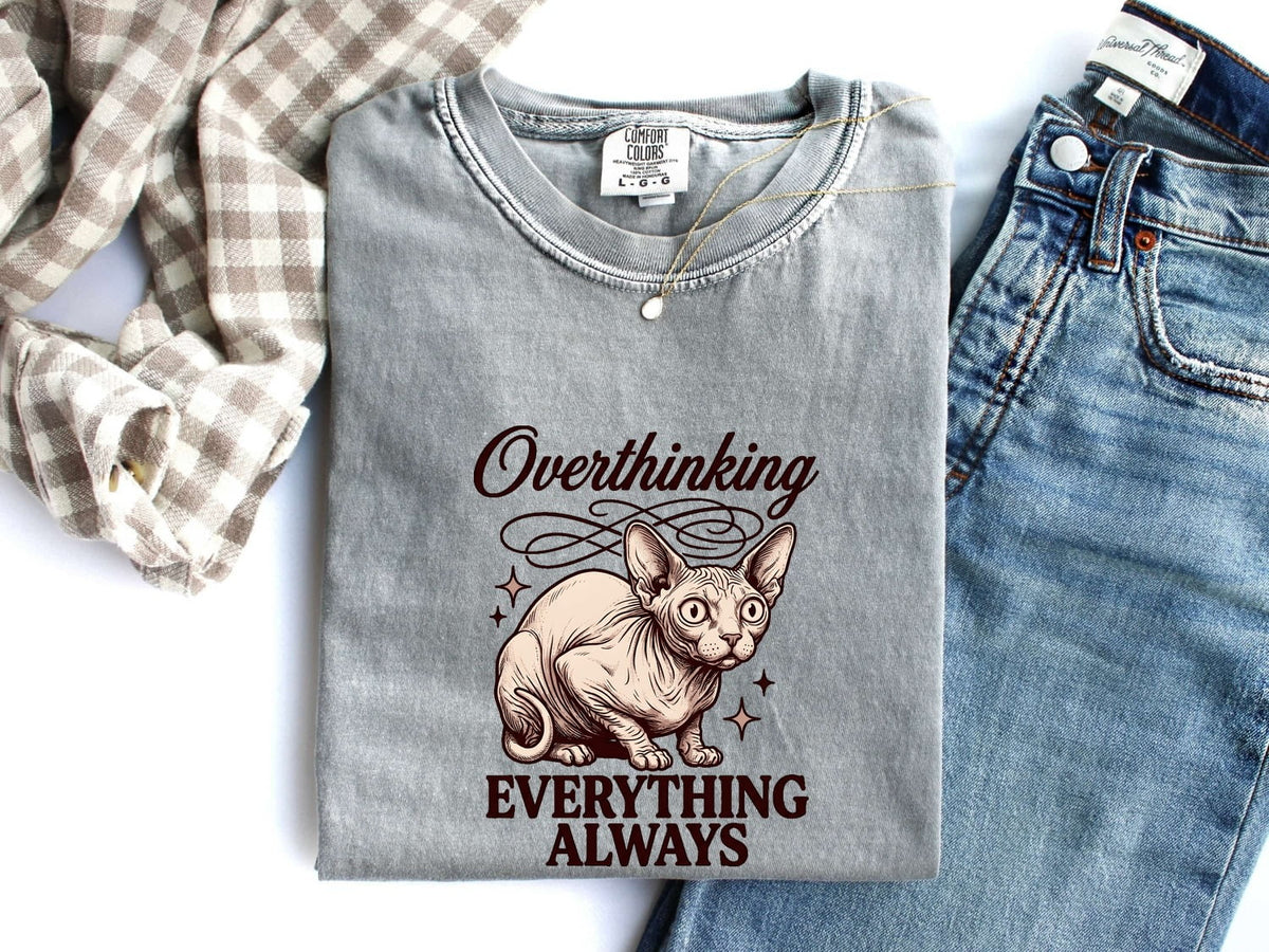 Overthinking Everything Always Shirt, Funny Vintage Cat Tee