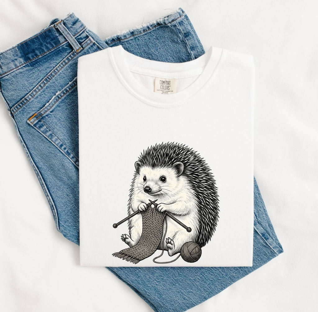 Knitting Hedgehog Shirt, Cute Animal Knitter Tee