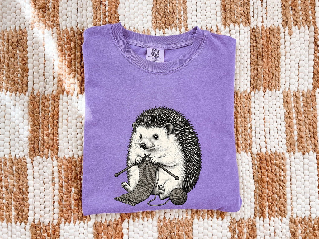 Knitting Hedgehog Shirt, Cute Animal Knitter Tee