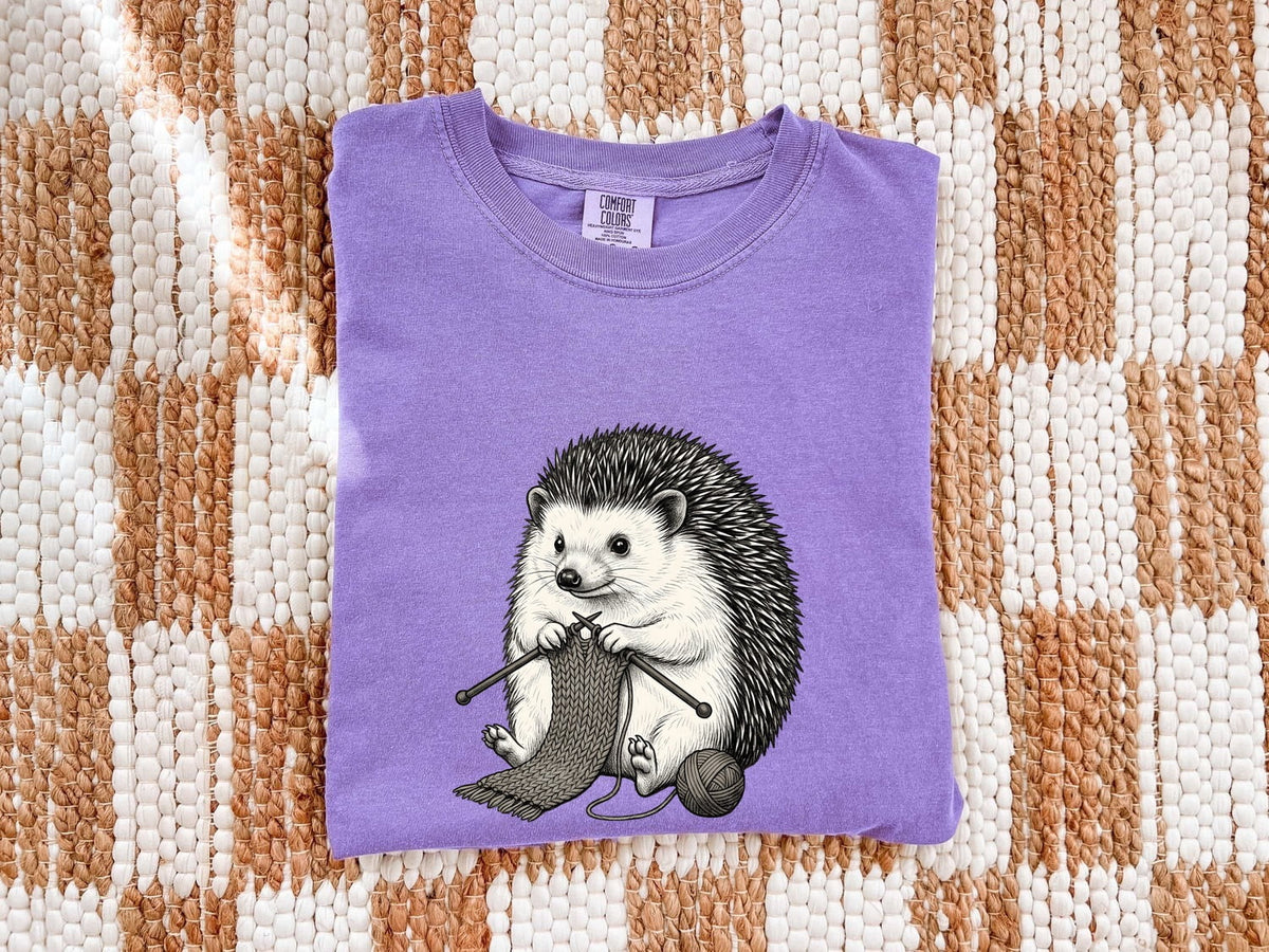 Knitting Hedgehog Shirt, Cute Animal Knitter Tee