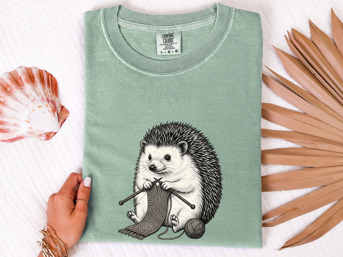 Knitting Hedgehog Shirt, Cute Animal Knitter Tee
