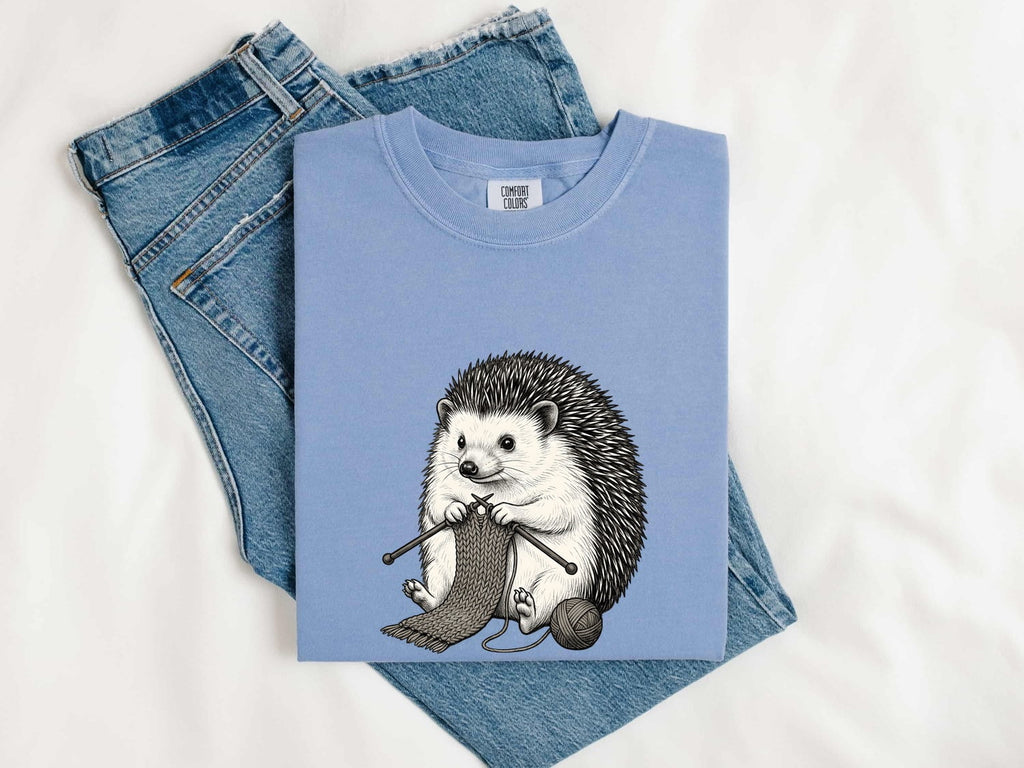 Knitting Hedgehog Shirt, Cute Animal Knitter Tee