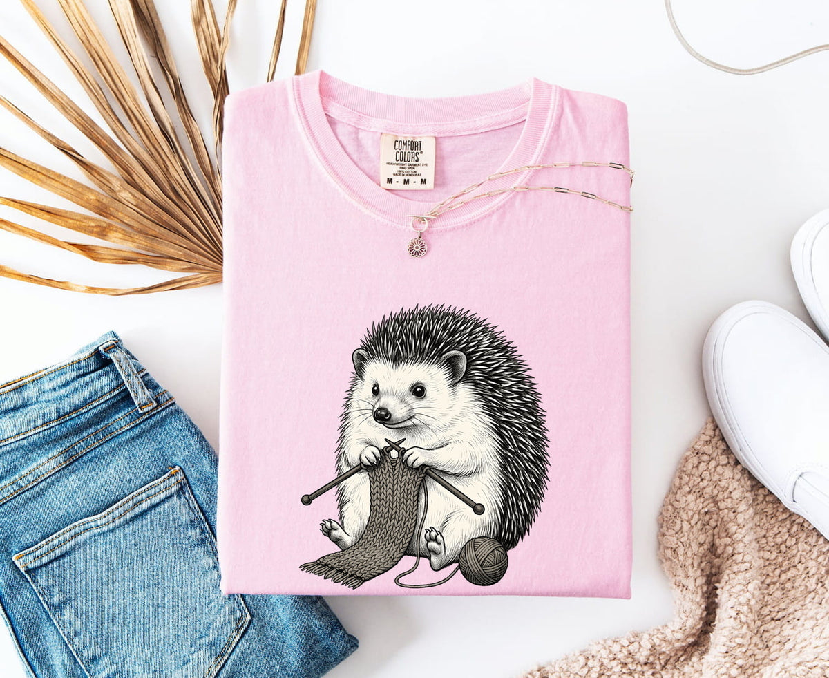 Knitting Hedgehog Shirt, Cute Animal Knitter Tee