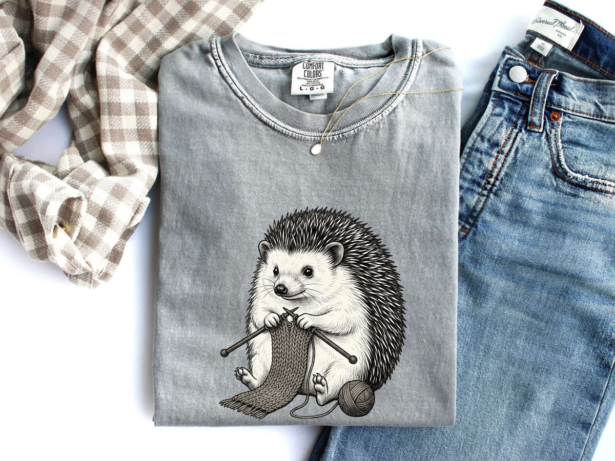 Knitting Hedgehog Shirt, Cute Animal Knitter Tee