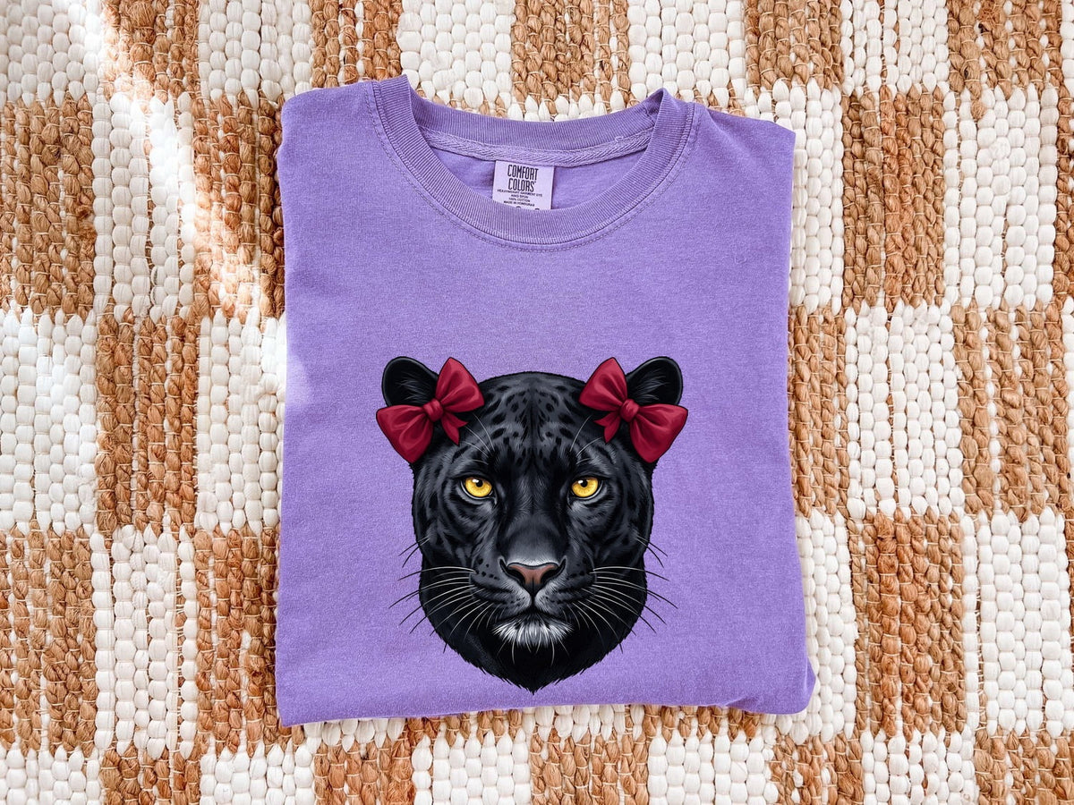 Black Panther Shirt with Bows, Fierce Feminine Coquette Graphic Tee