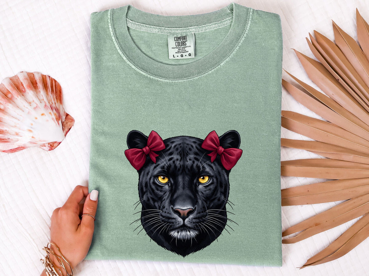 Black Panther Shirt with Bows, Fierce Feminine Coquette Graphic Tee
