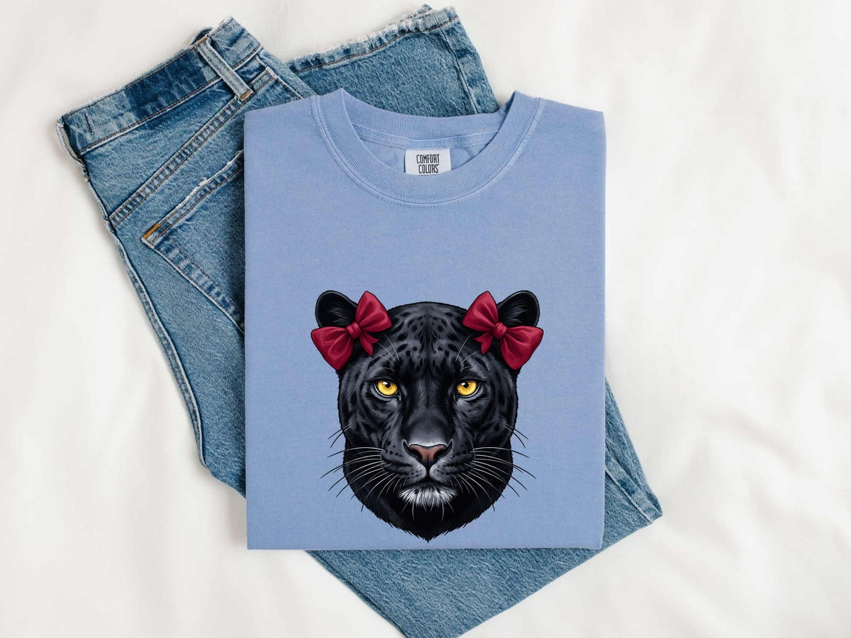Black Panther Shirt with Bows, Fierce Feminine Coquette Graphic Tee