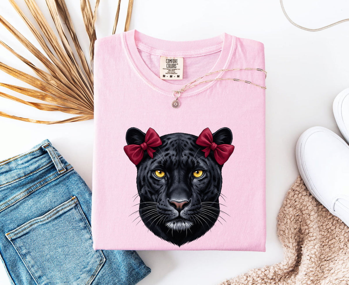 Black Panther Shirt with Bows, Fierce Feminine Coquette Graphic Tee